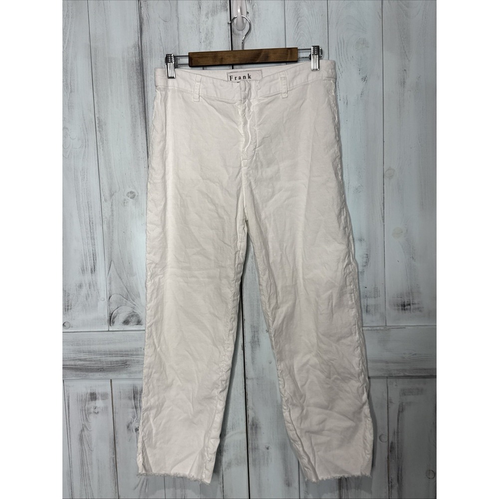 FRANK & EILEEN KINSALE HIGH RISE WIDE LEG CROPPED LINEN PANTS WHITE 10